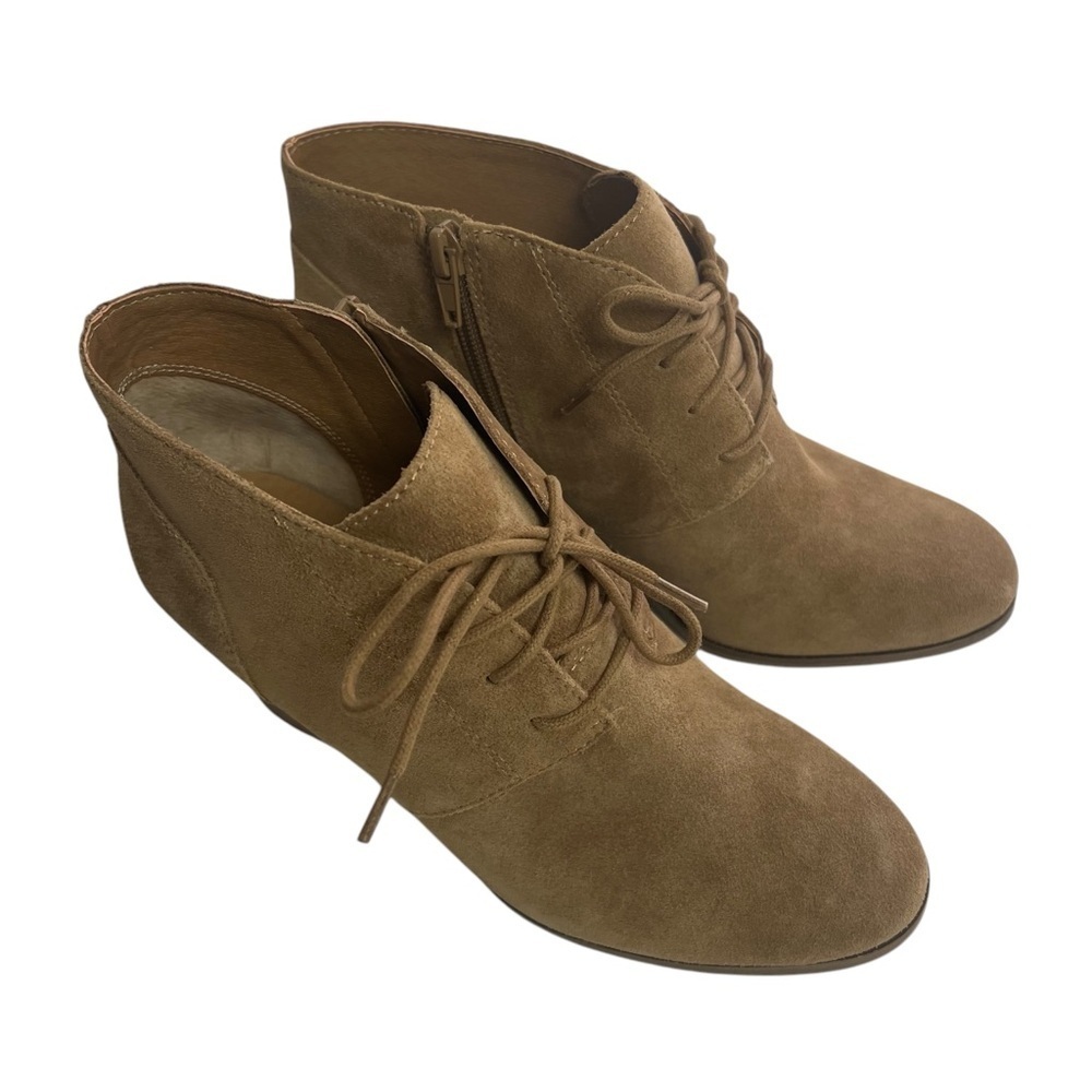 Lucky Brand Women’s Wedge Heel Boots Sz 8.5M Brown Lace Up Inside Zip 3.5” Wedge - Picture 3 of 16